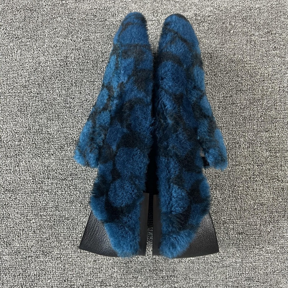 Coach Shoes Mens 11 Blue Shearling Logo Fur Slip On Loafers Leather Sole G4576 - Picture 4 of 11